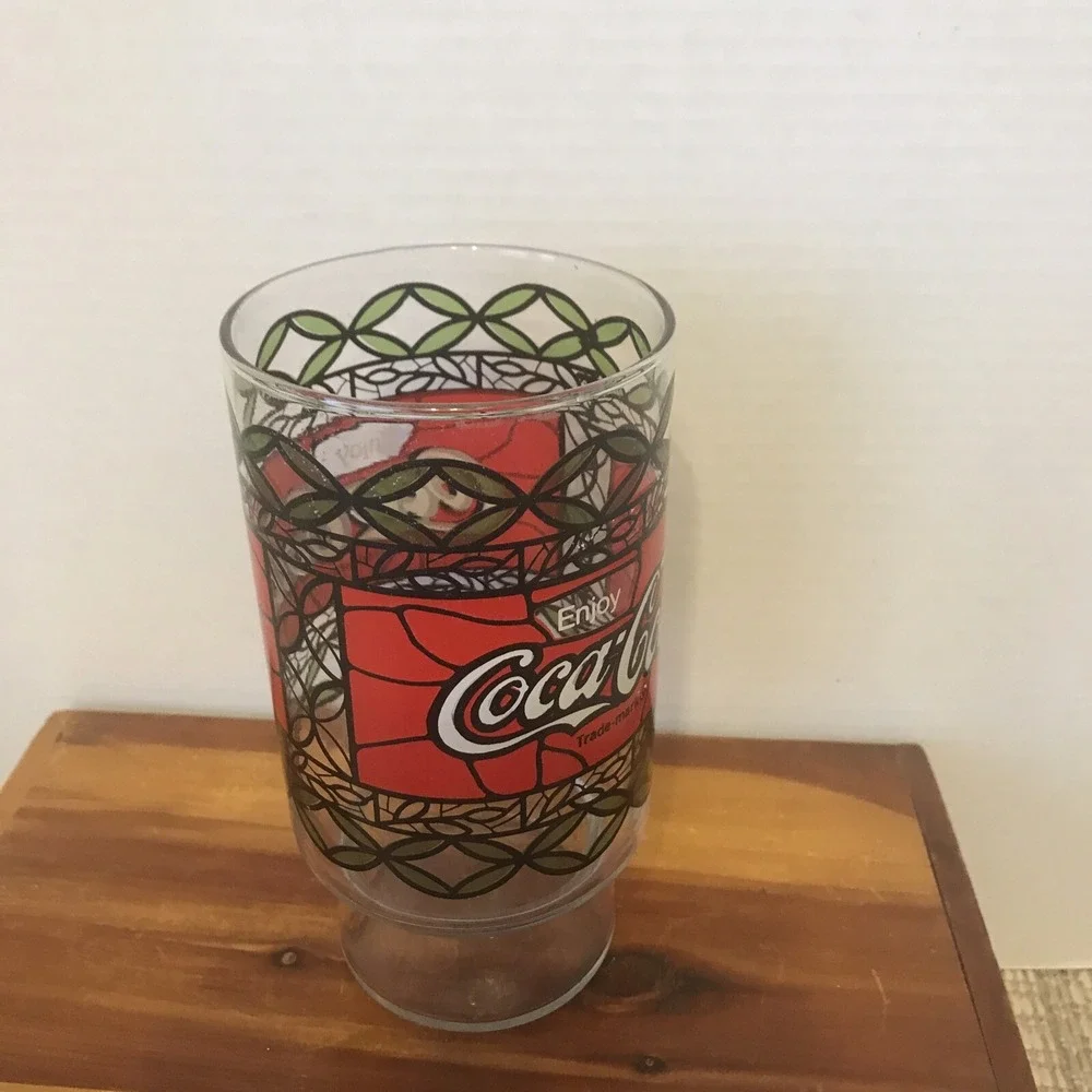 Vintage Coca-Cola Glass‎ Stained Glass Style Footed Collectible Cup